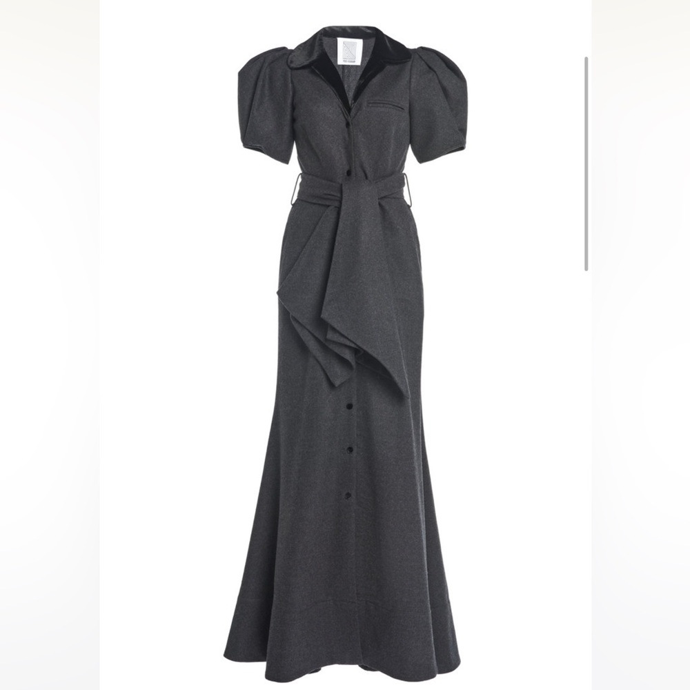 NWT ROSIE ASSOULIN Wo Peter Pan Puff-Sleeve Wool Maxi Dress
